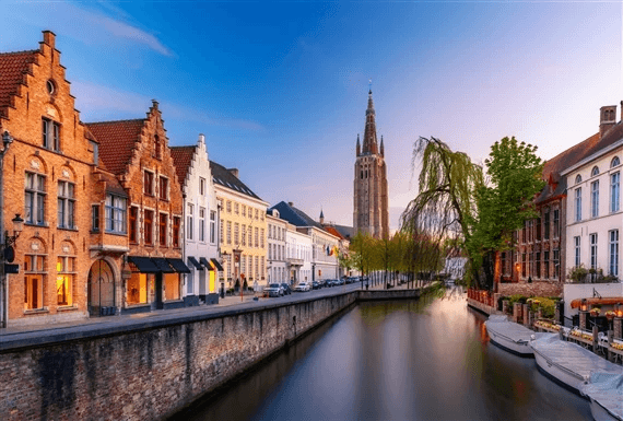 Bruges medieval towers and canals